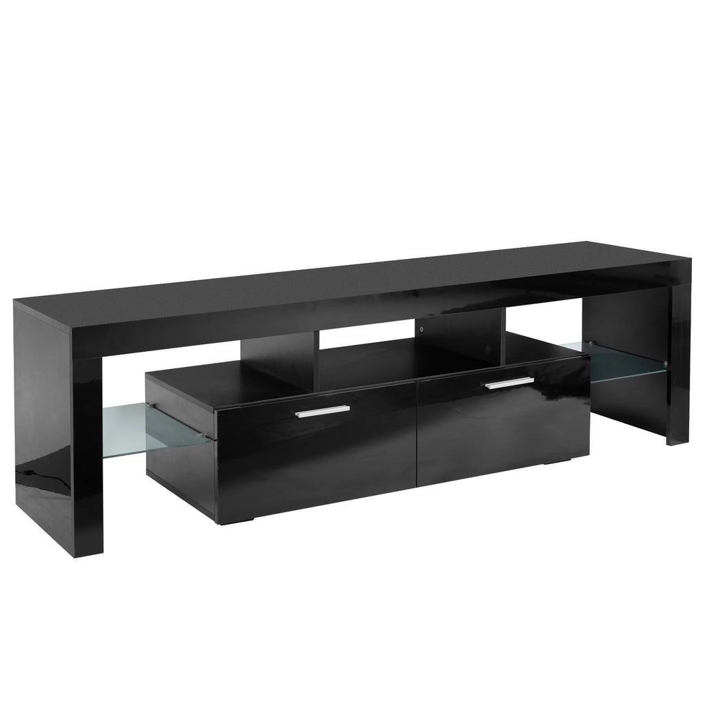UHOMEPRO TV Stand for TV up to 70", Living Room Entertainment Center with RGB LED Lights and Storage Shelves Furniture, White High Gloss TV Cabinet Console Table