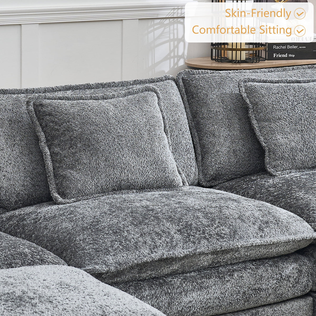 GNIXUU 112" Oversized Sectional Sofa Cloud Couch for Living Room, Modern Chenille L Shaped Couch, Comfy Boucle Modular Sofa Sleeper with Moveable Ottoman & Memory Foam (Green)