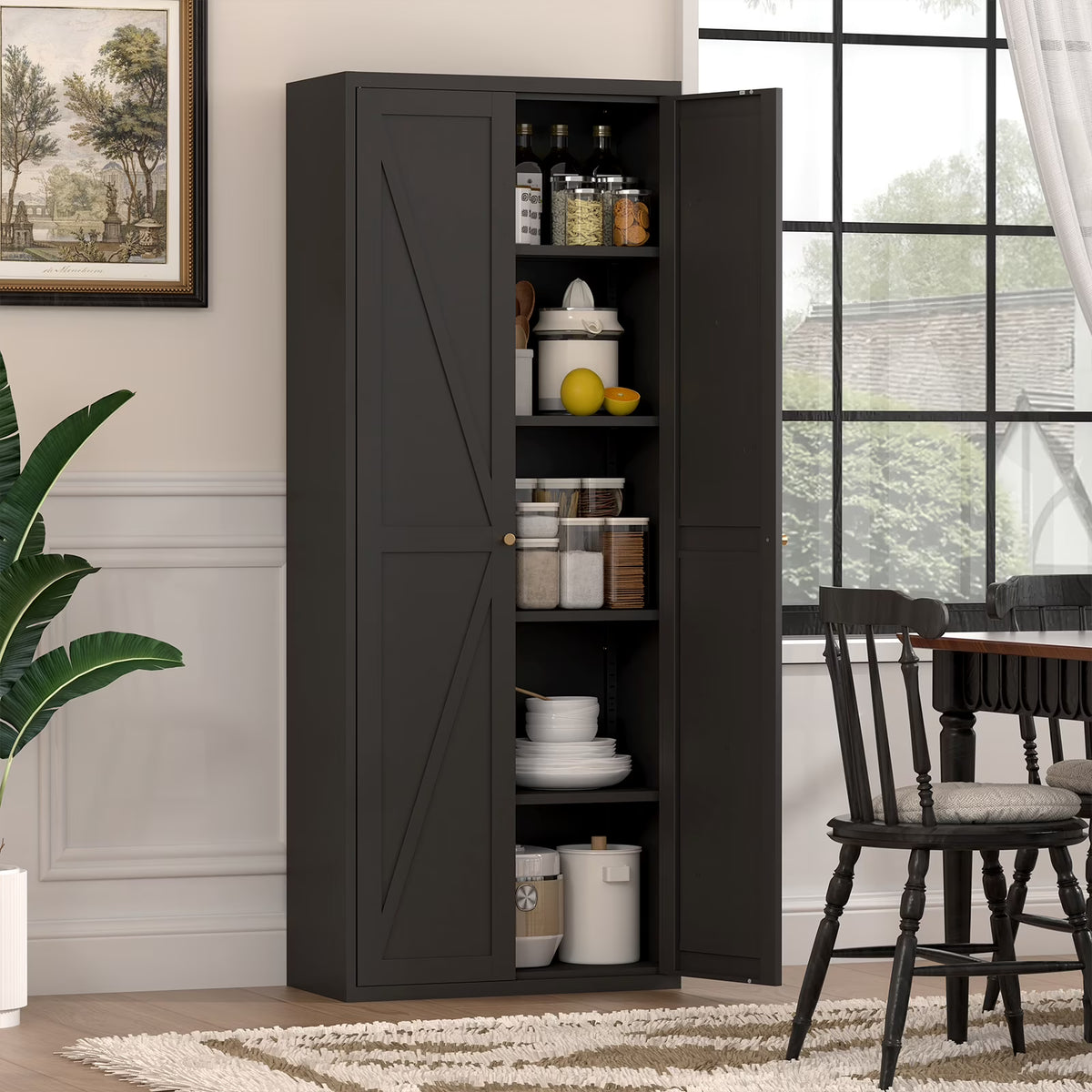 Aukfa 71" Freestanding Kitchen Pantry Storage Cabinet with 4 Adjustable Shelves, Metal Food Pantry Cupboard for Kitchen/Garage/Office, White