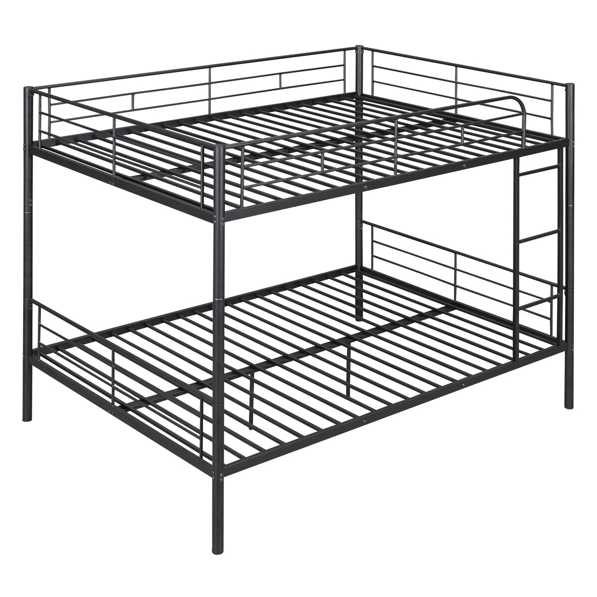 Full over Full Bunk Beds, BTMWAY Metal Bunk Beds Full Over Full Size, Full Size Convertible Bunk Beds for Kids Teens Adults, with Ladder and Safety Guardrails, Load-Bearing 350lbs, Noise-Free, Black