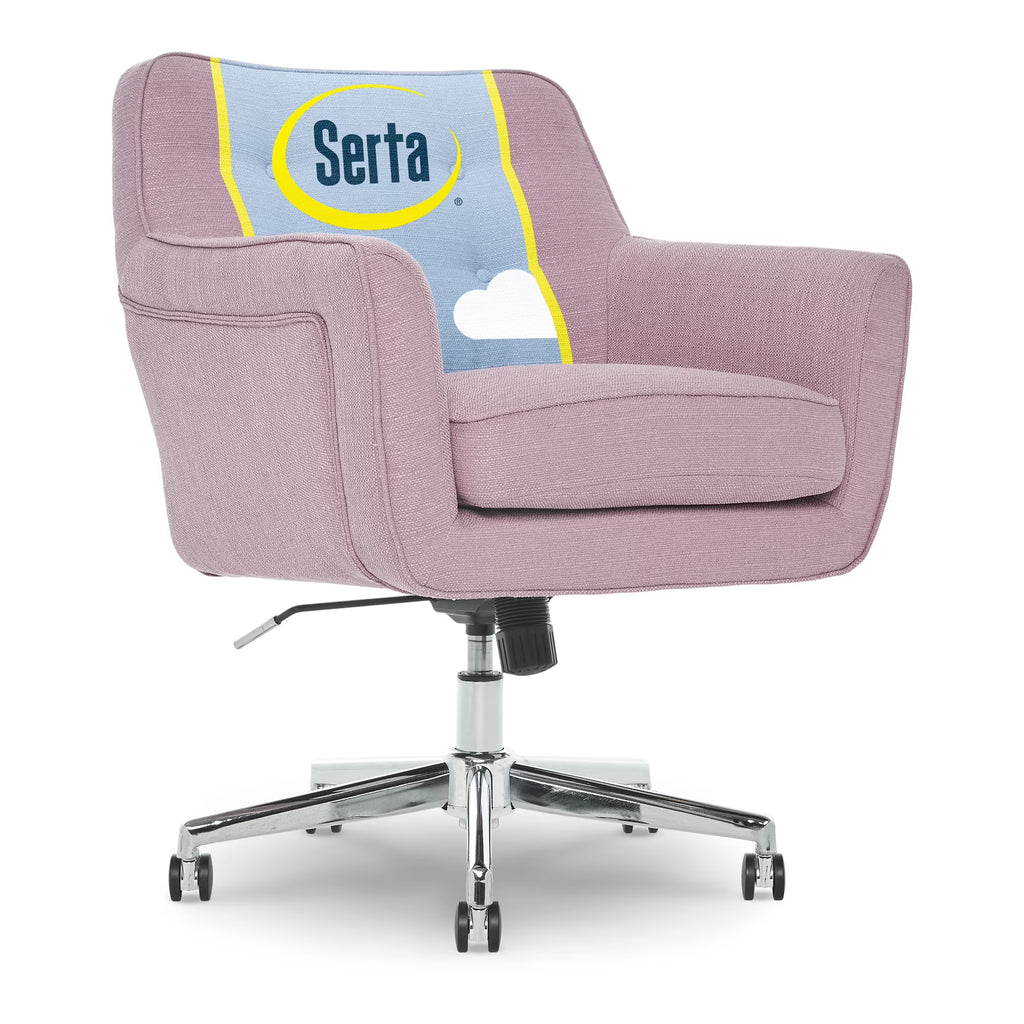 Serta Ashland Office Desk Chair, Button Tufted Mid-Back, Memory Foam Cushion, Chrome Swivel Base, Lilac Twill Fabric
