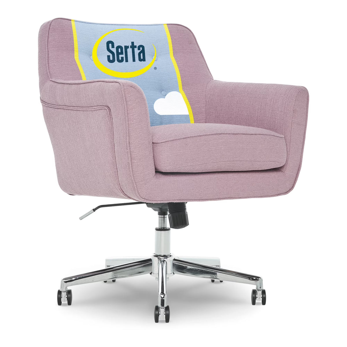 Serta Ashland Office Desk Chair, Button Tufted Mid-Back, Memory Foam Cushion, Chrome Swivel Base, Lilac Twill Fabric