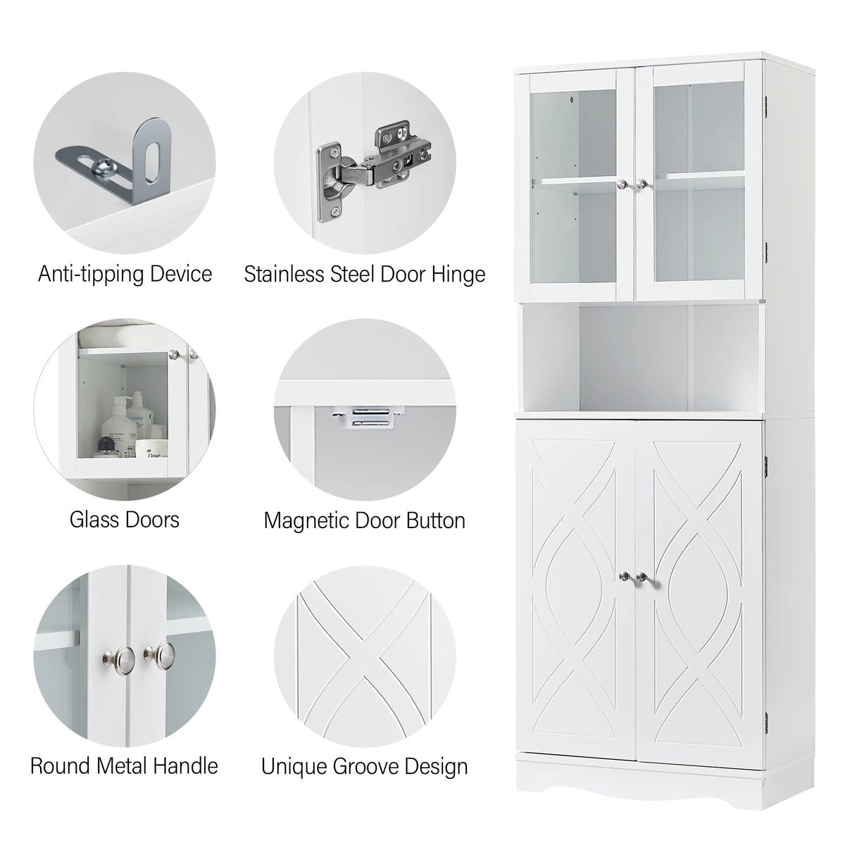 Bellemave White Tall Storage Cabinet with Adjustable Shelf Bathroom Cabinet with 1 Drawer and Storage Rack Large Freestanding Wood Cabinet Storage Organizer Floor Cabinet, White