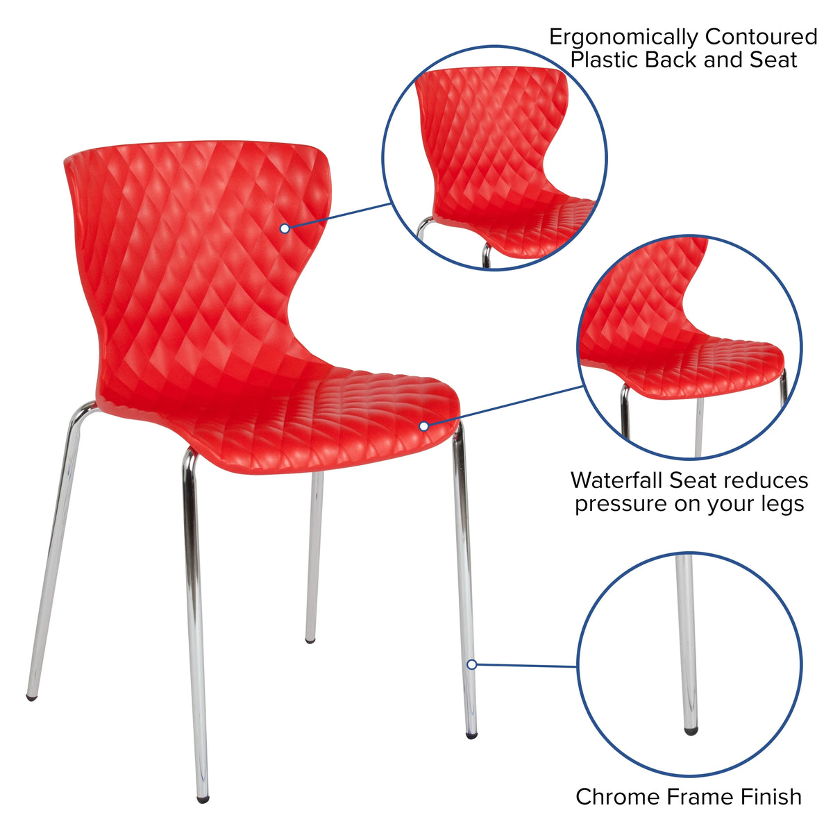 BizChair 4 Pack Contemporary Design Orange Plastic Stack Chair