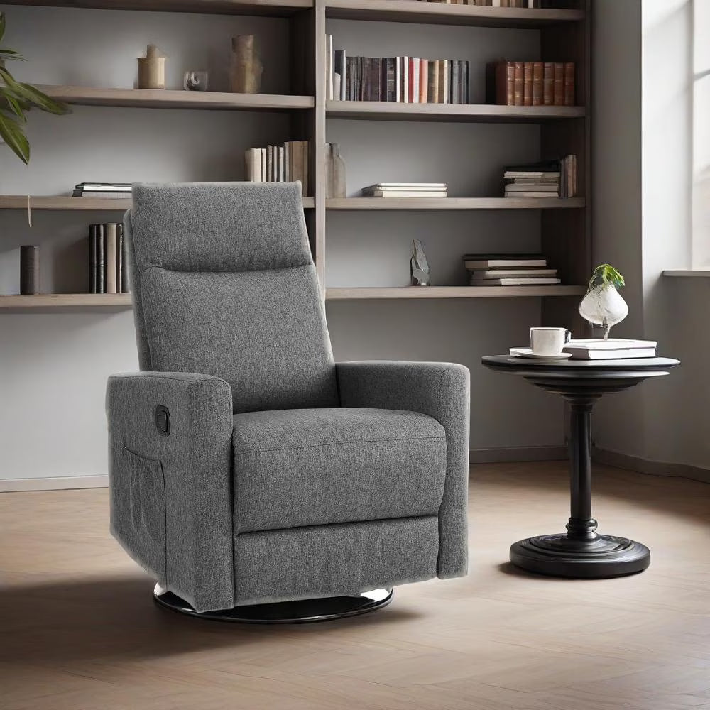 Recliner Message Chair with Footrest, Swivel Rocking Glider, High Back Upholstered Deep Seat for Living Room, Grey