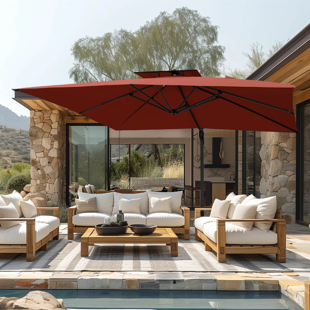 Alpha Joy 12x9ft Outdoor Patio Umbrella Large Rectangle Offset Cantilever Double Umbrella with 360°Rotation, Beige