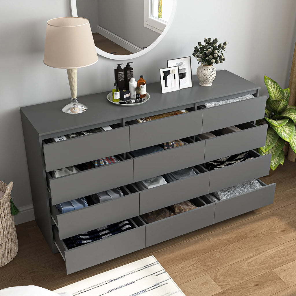 Resenkos Modern Mid Century 6 Drawer Wide Dressers Chests for Bedroom, Chest of Drawer Organizer Grey