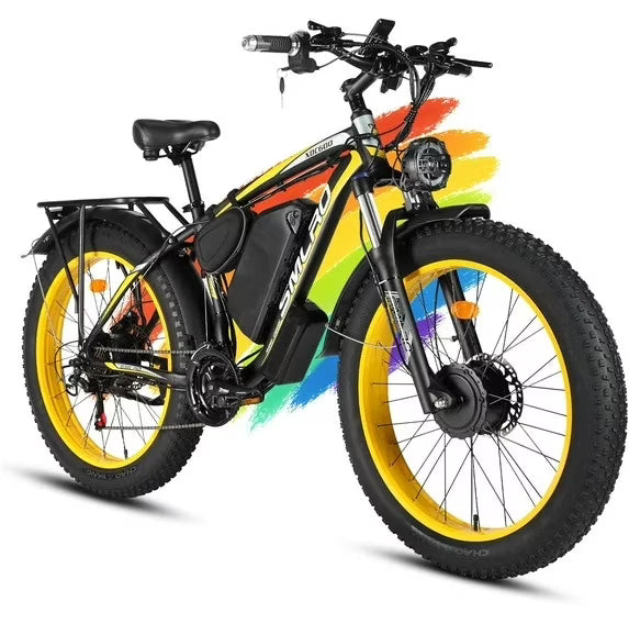 3000W Peak Dual Motor Ebike, 52V 30AH Battery Electric Bike for Adults, 7-Speed 40MPH AWD Ebike Mountain Snow E-Bike with 26" x 4.0 Fat Tire MTB Hydraulic Disc Brake  for Off-Road Snow