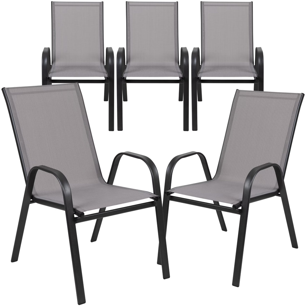 Flash Furniture 5 Pack Brazos Series Brown Outdoor Stack Chair with Flex Comfort Material and Metal Frame