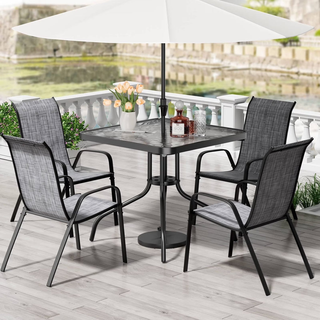 Pirecart 5-Piece Outdoor Patio Dining Table Set with 4 Stackable Textilene Chairs for for Patio, Lawn, Garden, Gray