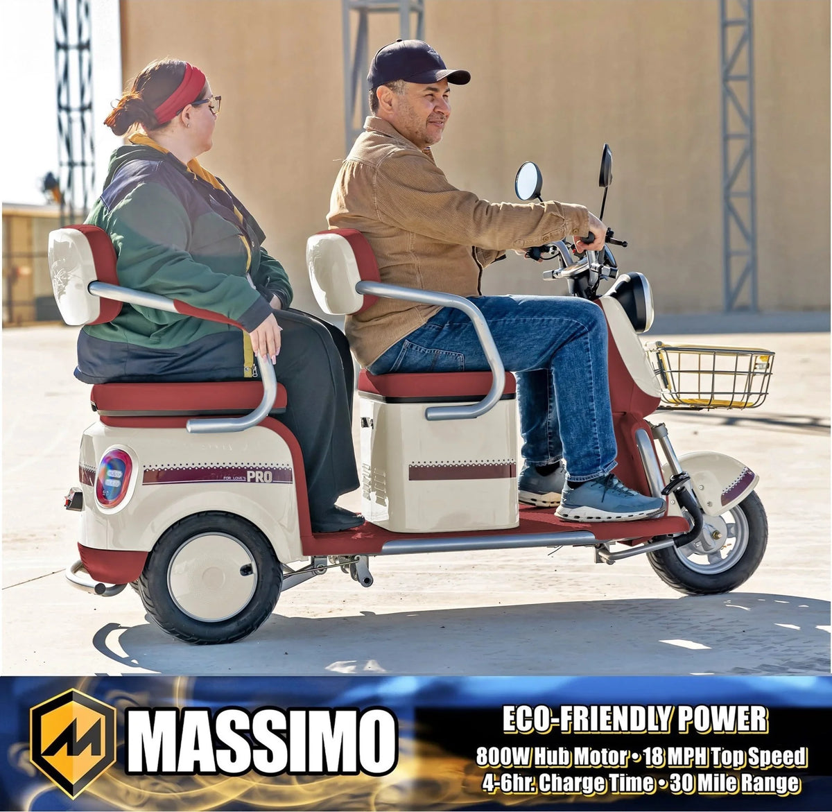 Massimo MGC E-Trike 3-Wheel Electric Cart �C 17 MPH, 2-Seater Adult Scooter �C Blue