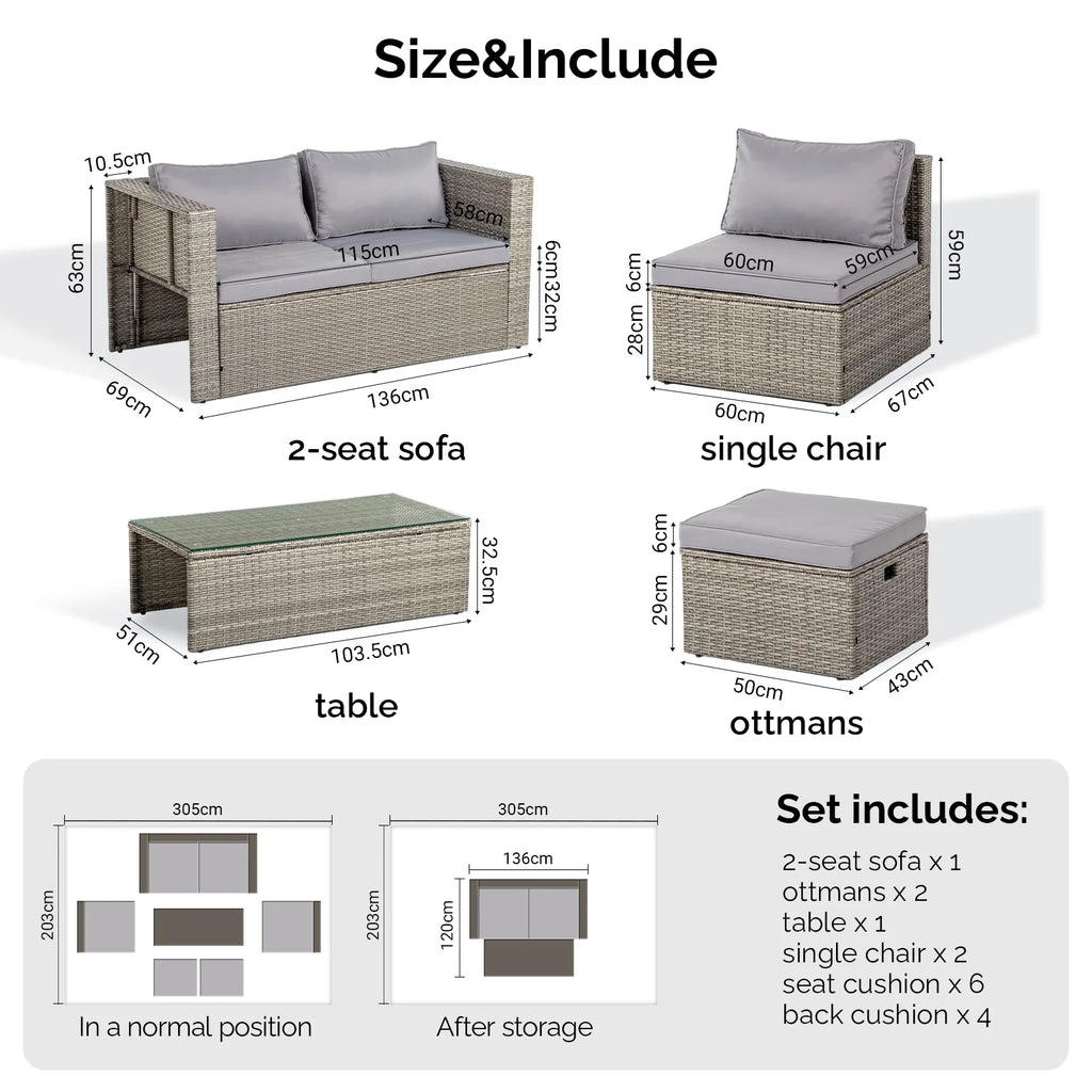 Ktaxon 7-Piece Wicker Patio Furniture Set, Patio Furniture Set with Water Resistant Thick Cushions and Coffee Table, Beige