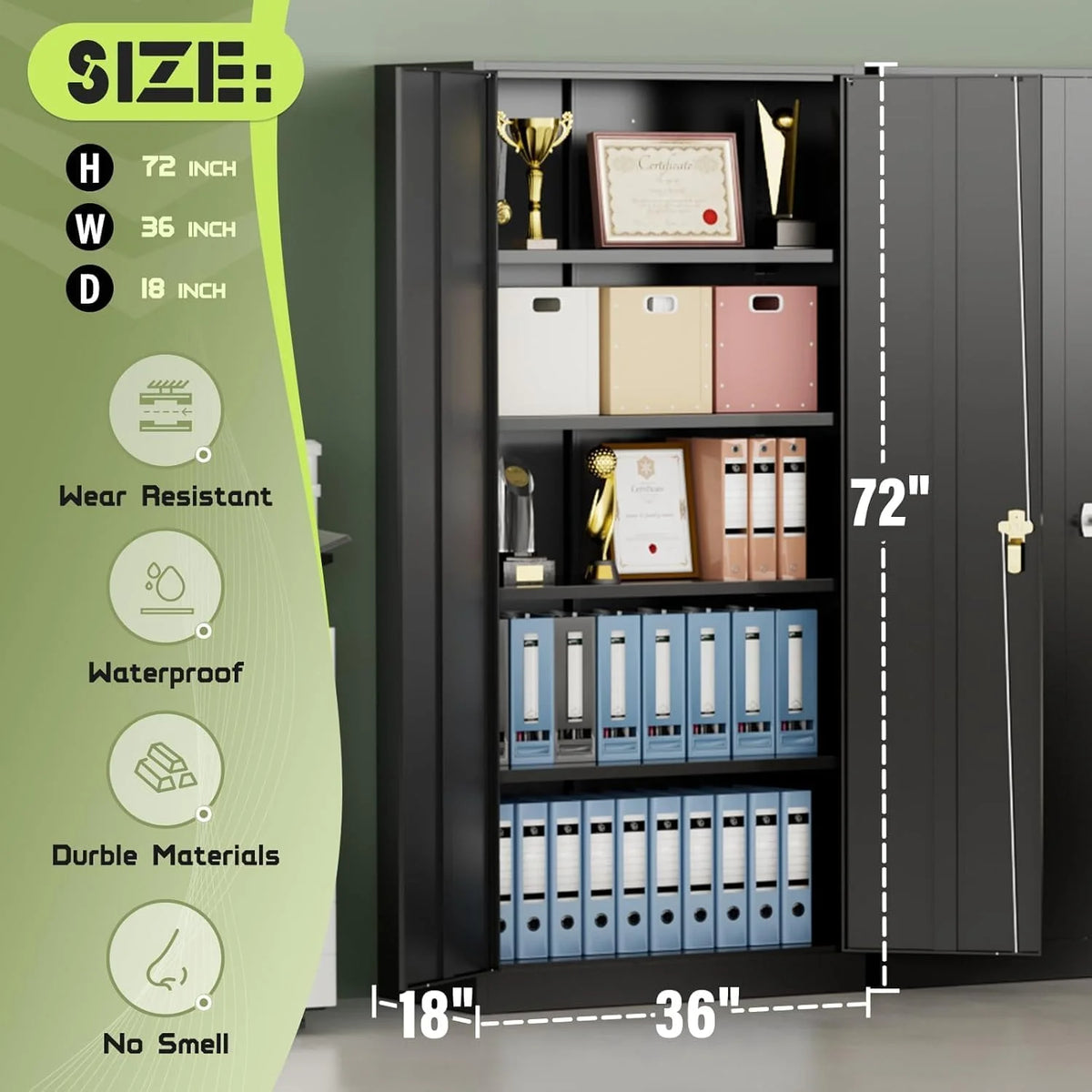SOLAURA 72 Inches Tall Metal Garage Storage Cabinets, Lockable Storage Cabinet with Doors and Adjustable Shelves for Office, Home, Shops, Garage, Black