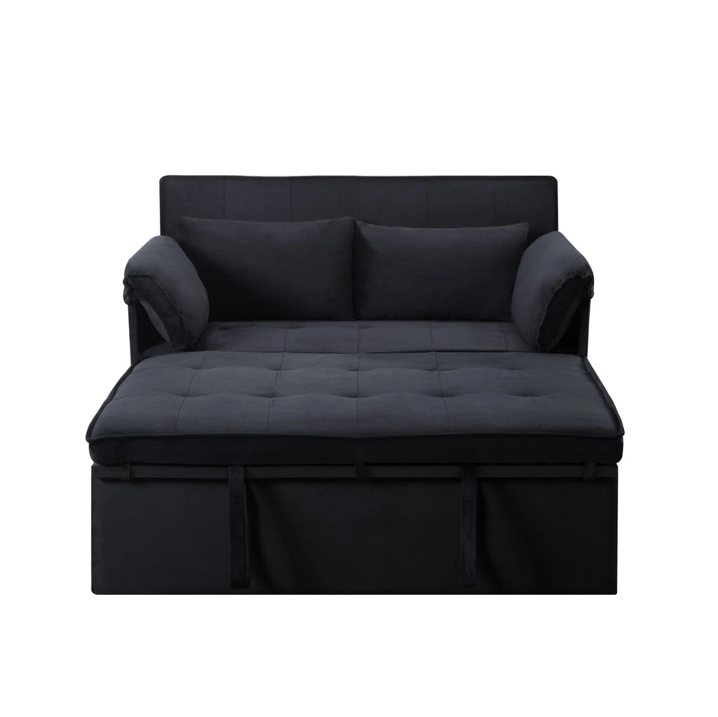 Gewnee 46" Velvet Sleeper Sofa Reclining Convertible Futon Couch Bed for Living Room, Guest & Small Spaces(Black)