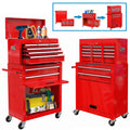 8-Drawer Rolling Tool Chest, 2-IN-1 Tool Chest and Cabinet Stainless Steel, Removable Tool Box Organizer On Wheels Large Cabinet and Sliding Drawers for Garage Workstation Workshop, Red