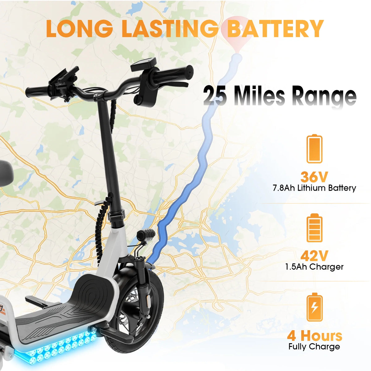 Skeri Electric Scooter with Seat for Adult and Basket, 14 Inch Tire Electric Scooter with Dual Shock Absorbers, 350W Motor with 25-Mile Range, Speed Up to 20 MPH (Gen 2.0)