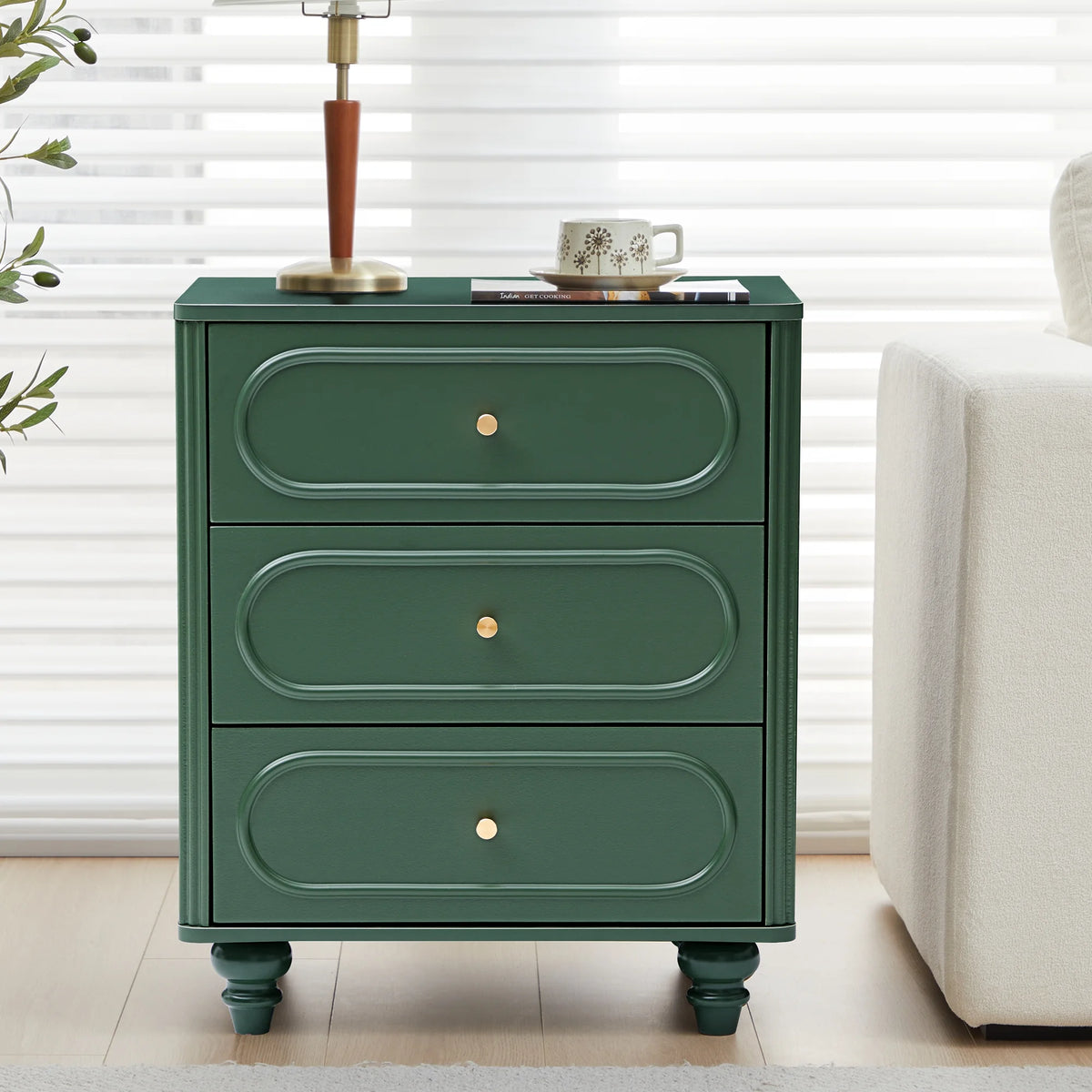 YOCWO 3 Drawer Nightstand, Classic Chest of Drawers with Arc Edge, Walnut