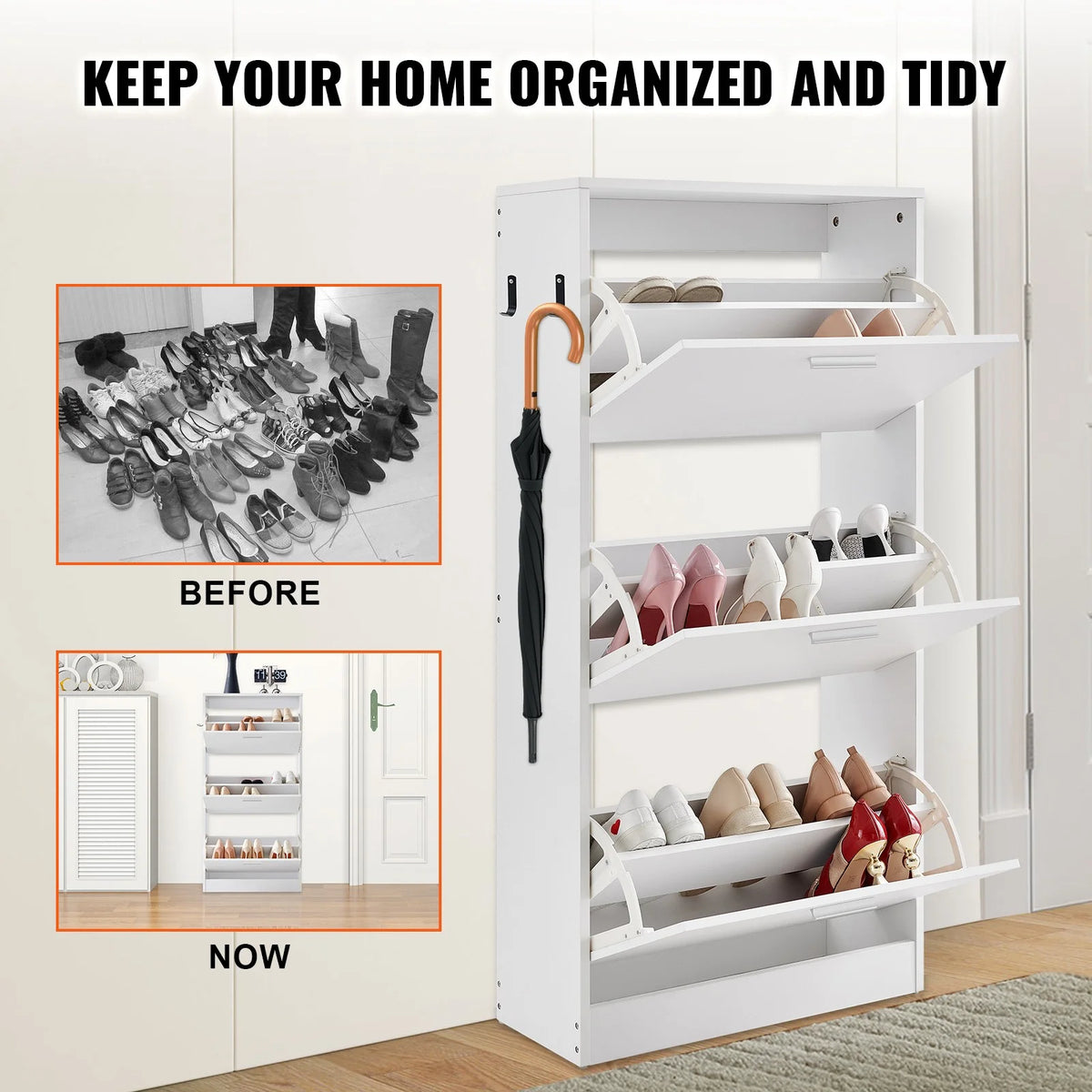 Hyxoo 3 Flip Drawer Shoe Cabinet �C Sleek Entryway Storage, Spacious Organizer for Shoes, Practical Home Furniture