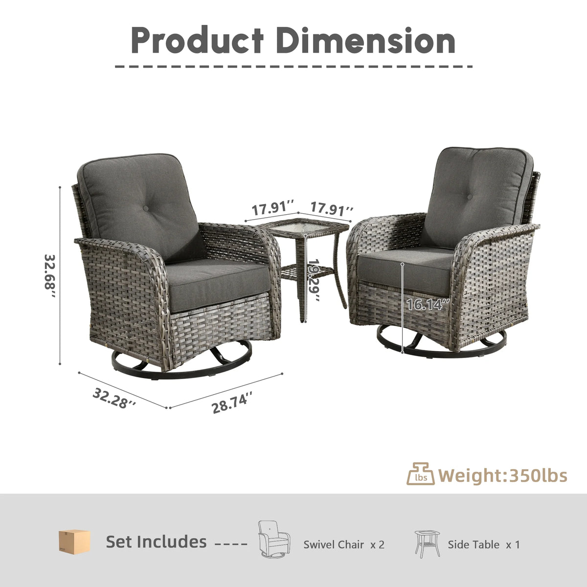 Ovios 5 Pieces Outdoor Patio Furniture Set High Back All Weather Wicker Conversation Set with Swivel Chairs & Coffee Table, Dark Gray