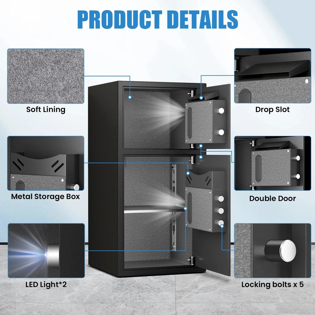 karbeen 7.0 Cu ft Large Safe Box Fireproof Waterproof, Digital KeypadHome Safe with Deposit Slot & Dual Alarm System, Money Safe With Mute Function and LED Light, Security Box for Money Valuables