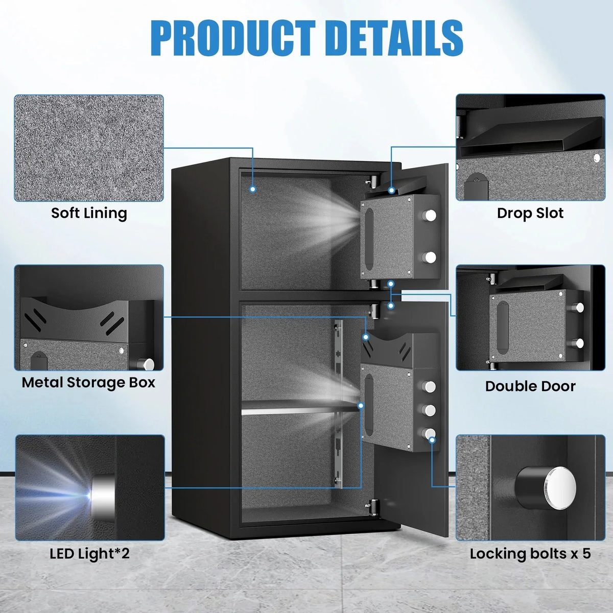 karbeen 7.0 Cu ft Large Safe Box Fireproof Waterproof, Digital KeypadHome Safe with Deposit Slot & Dual Alarm System, Money Safe With Mute Function and LED Light, Security Box for Money Valuables