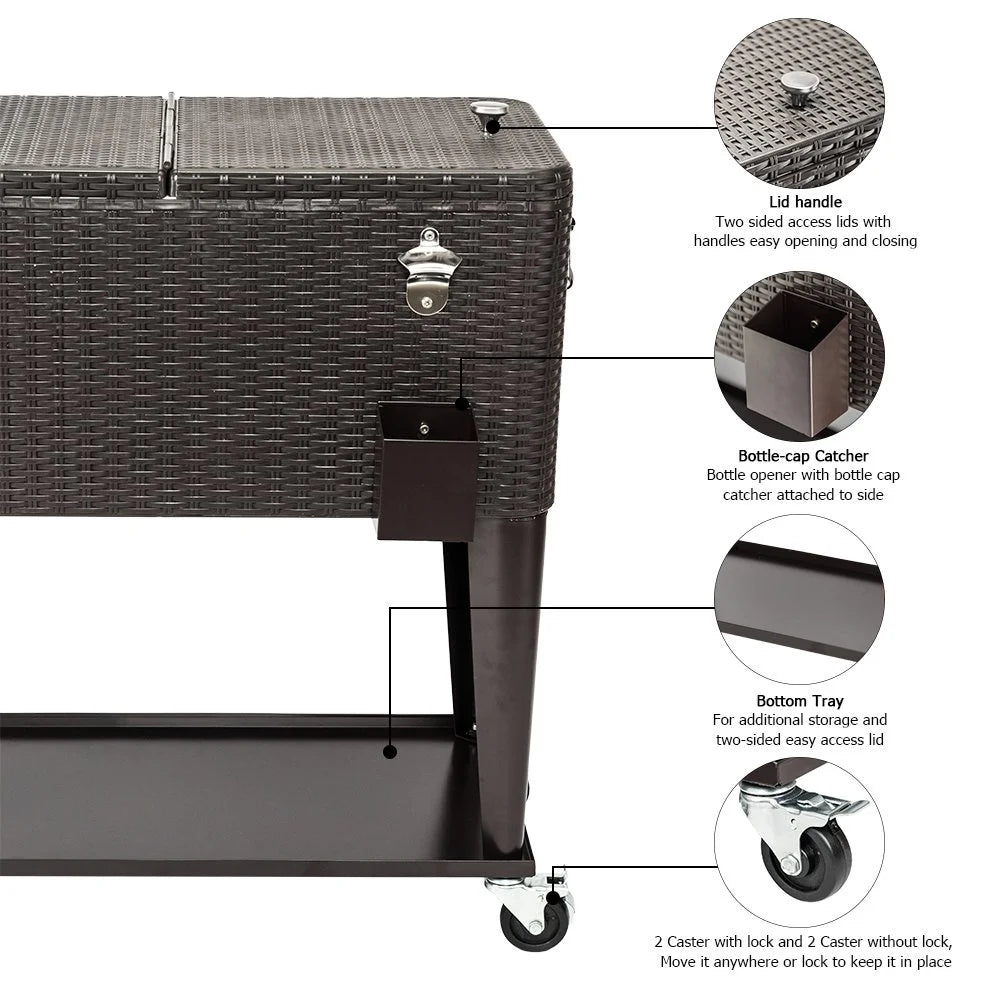 EasingRoom Iron Spray Plastic Patio Cooler Cart with Tray Cooler with Shelf Green