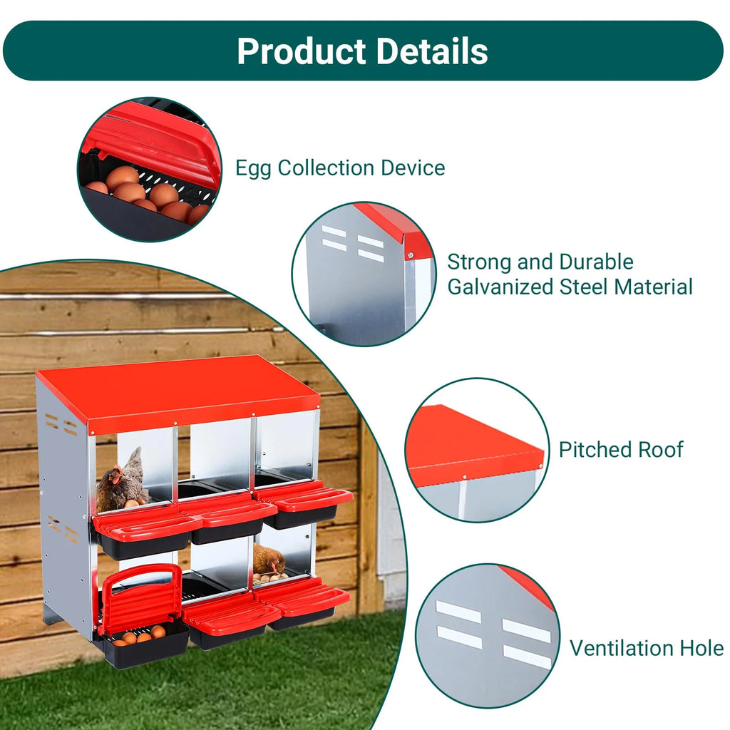 Chicken Nesting Box, 6/8/10 Compartment Nesting Box, Heavy Duty Chicken Coop Nesting Box with Removable Tray, Metal Chicken Laying Box for Chicken