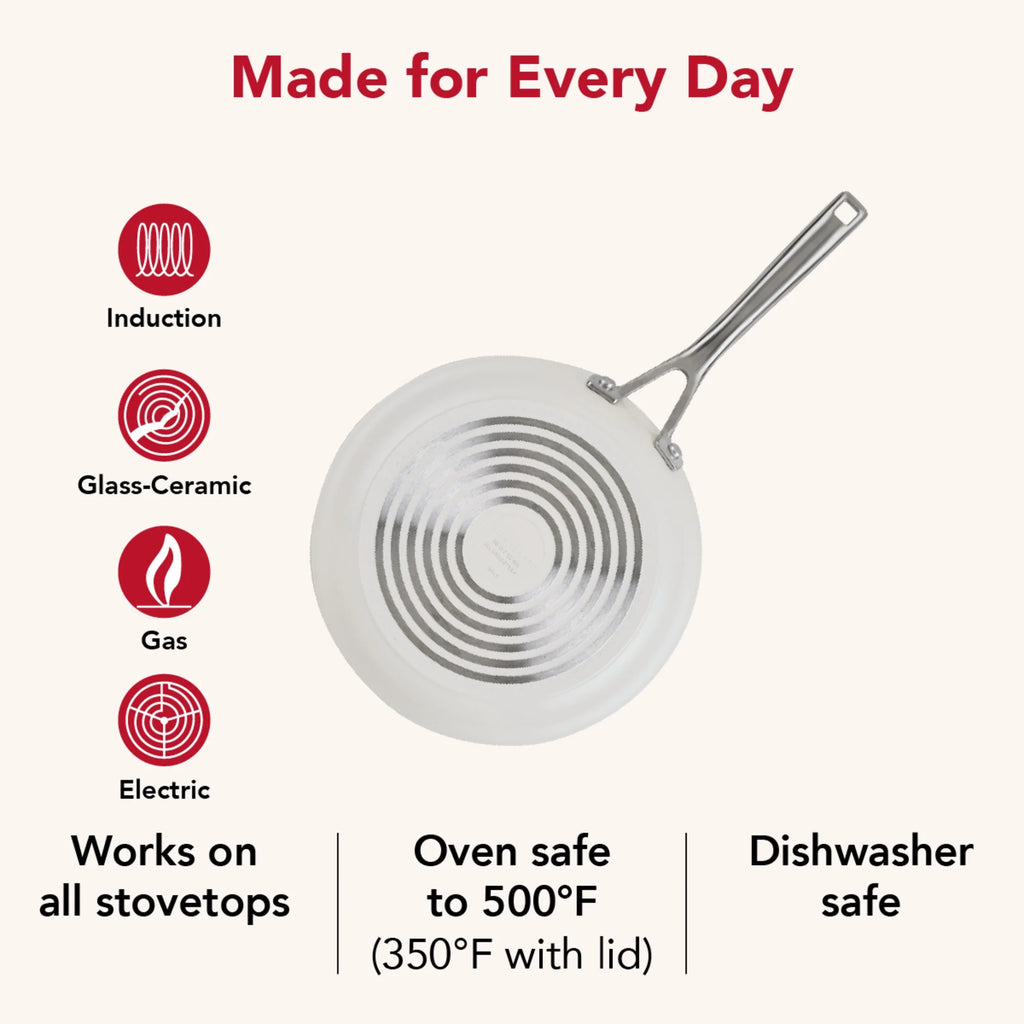 KitchenAid Hard-Anodized 10 Pcs Ceramic Induction Cookware Set, Dishwasher Safe and Oven Safe to 500?��F, Porcelain White