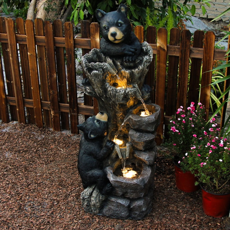 Black Bear Tree Climb 5-Tier Garden Fountain �C 40.16" Rustic Outdoor D��cor