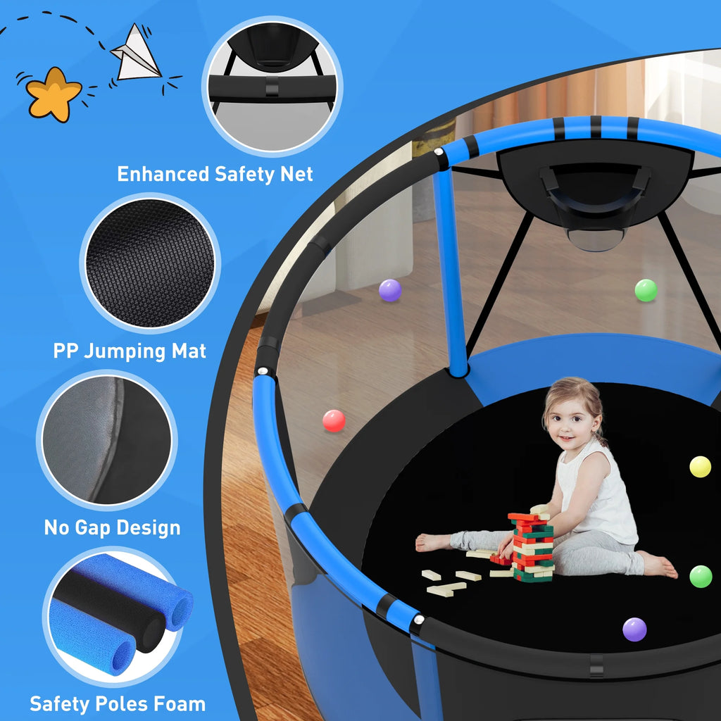 CITYLE Trampoline for Kids 600LBS 60'' 5FT Toddler Trampoline Indoor Outdoor with Basketball Hoop, Swing, Adjustable Bar, Mini Small Trampoline with Enclosure, Gifts for Toddlers, Boys & Girls