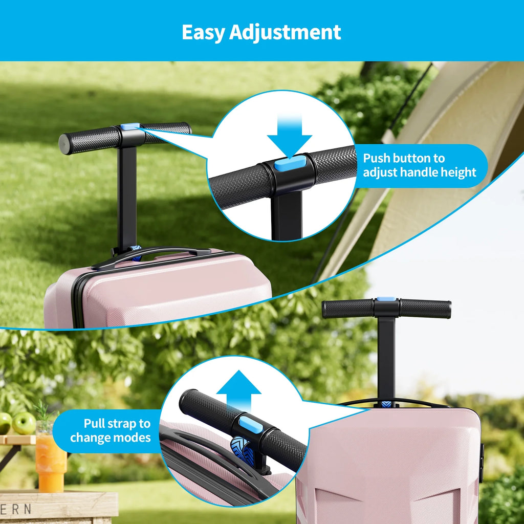 TABU Scooter Luggage for Kids & Adults, Carry on Luggage with Wheels for Kids Ages 6-15,Blue