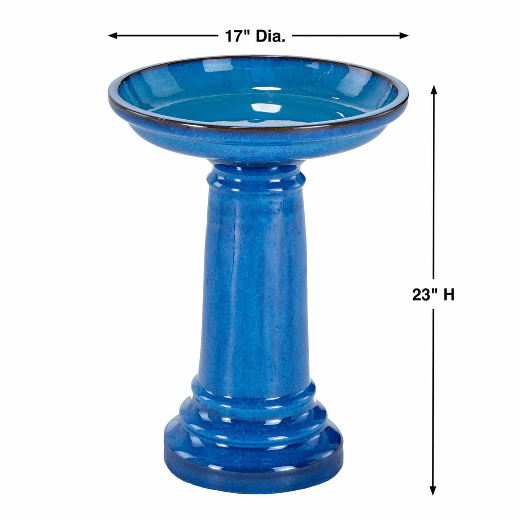 Smart Solar 207104-BT Aviatra Ceramic Traditional Garden Bird Bath, Bright Blue
