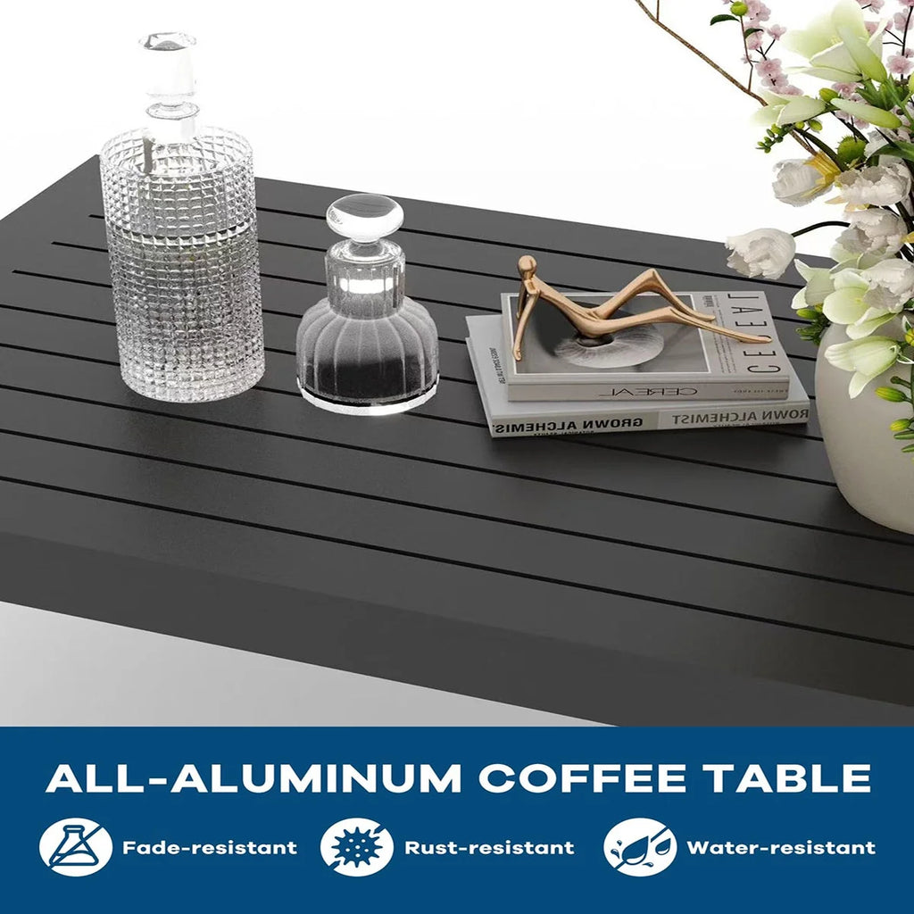 Ataucjin 5 Pieces Aluminum Patio Furniture Set, Outdoor Sectional Conversation Set Sectional Sofa with 4" Armrest & 5" Thick Cushions & Coffee Table��ship in 4 boxes��