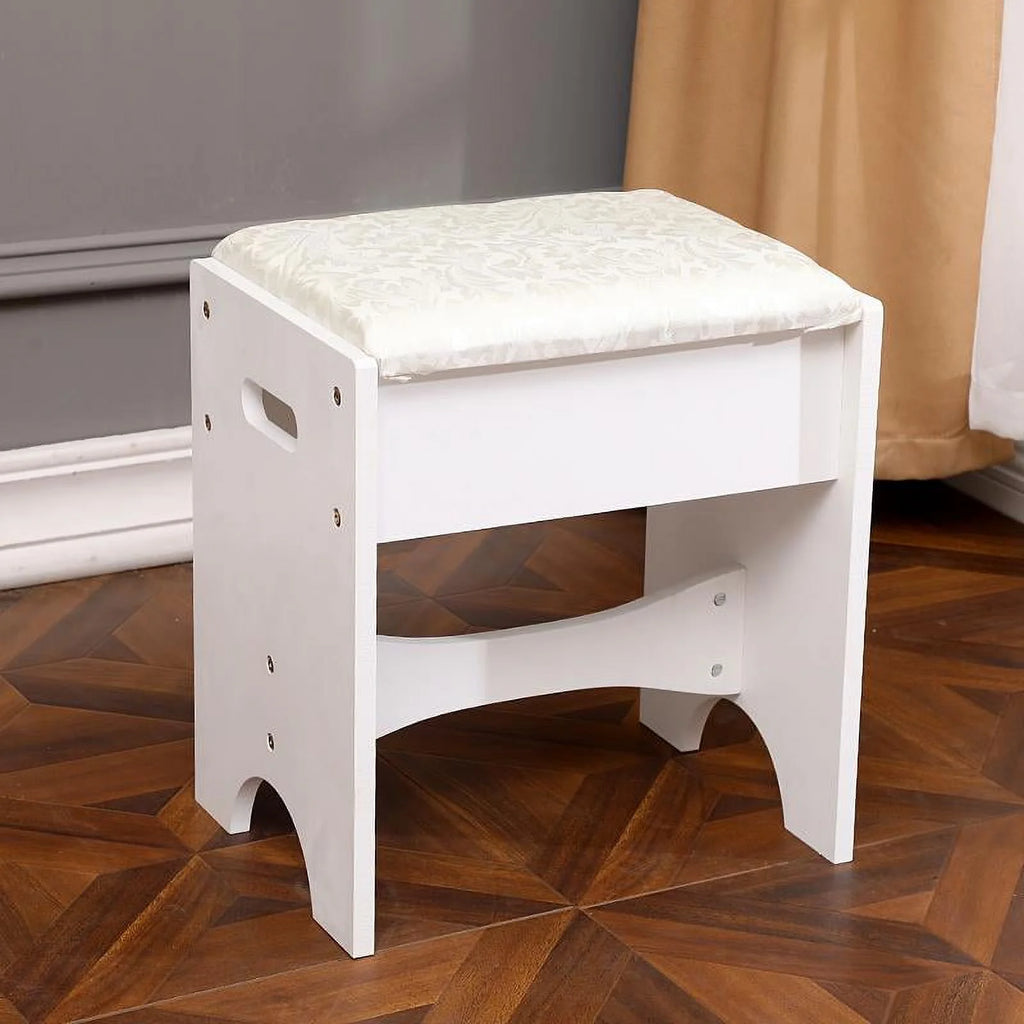 Ktaxon Vanity Set,Flip-top Mirror Dressing Table Makeup Vanity Table Writing Desk with 2 Drawers and Stool, White