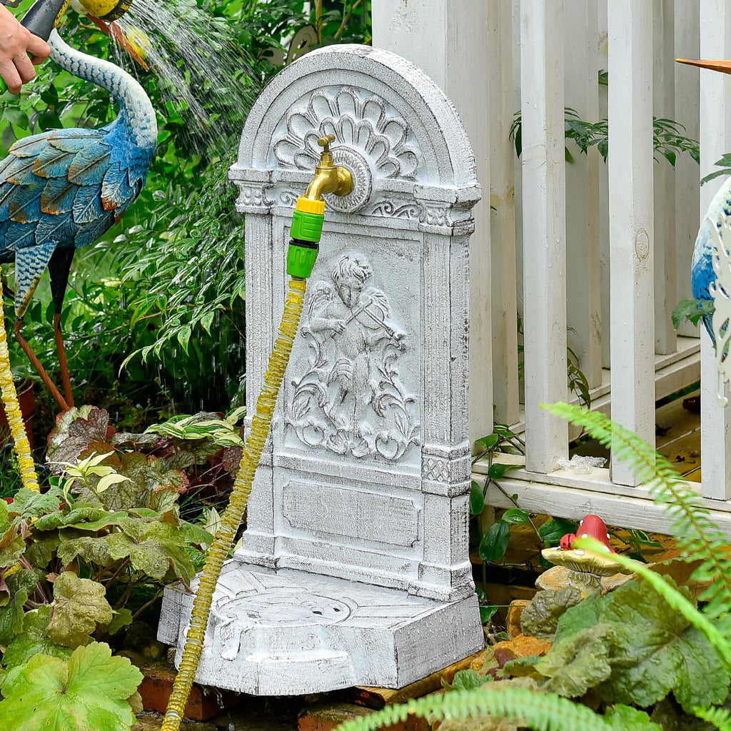 Sungmor Cast Iron Outdoor Water Column with Faucet, Freestanding Floor Farm Yard Decor, Green, 1 Count
