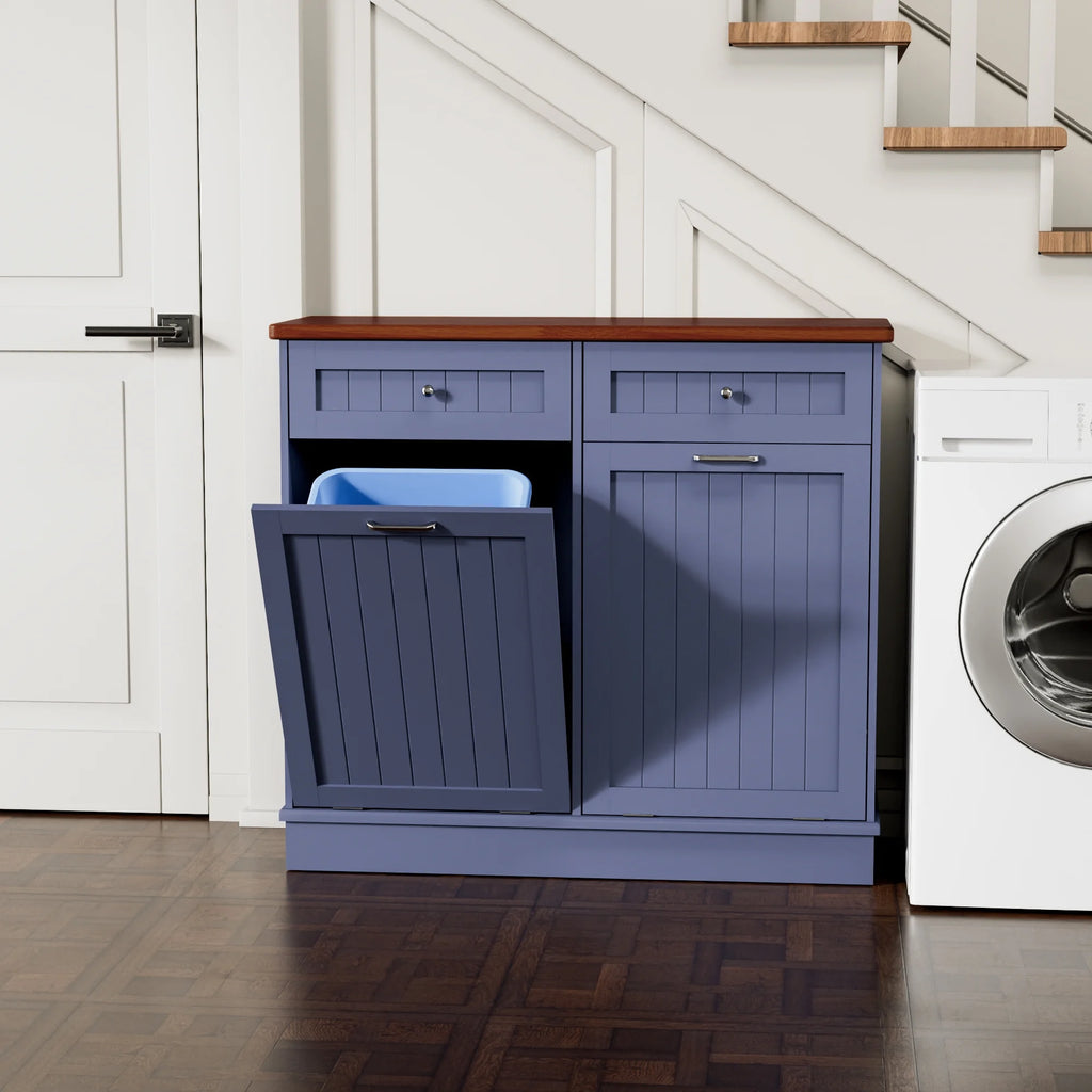 GETYES Double Tilt Out Trash Cabinet, Wooden Recycling Cabinet, 35.83 x 12.99 x 39.37 inches, White
