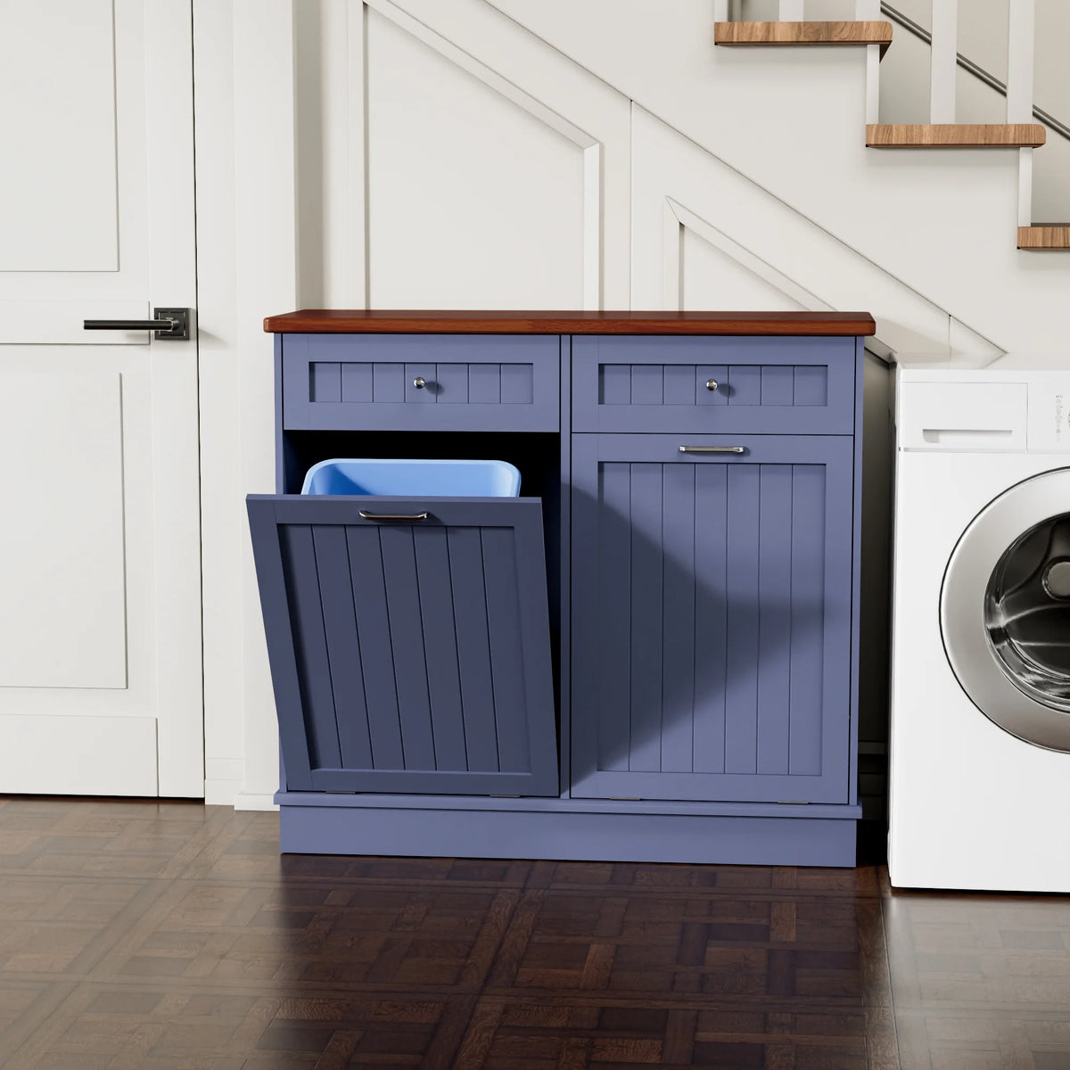 GETYES Double Tilt Out Trash Cabinet, Wooden Recycling Cabinet, 35.83 x 12.99 x 39.37 inches, White