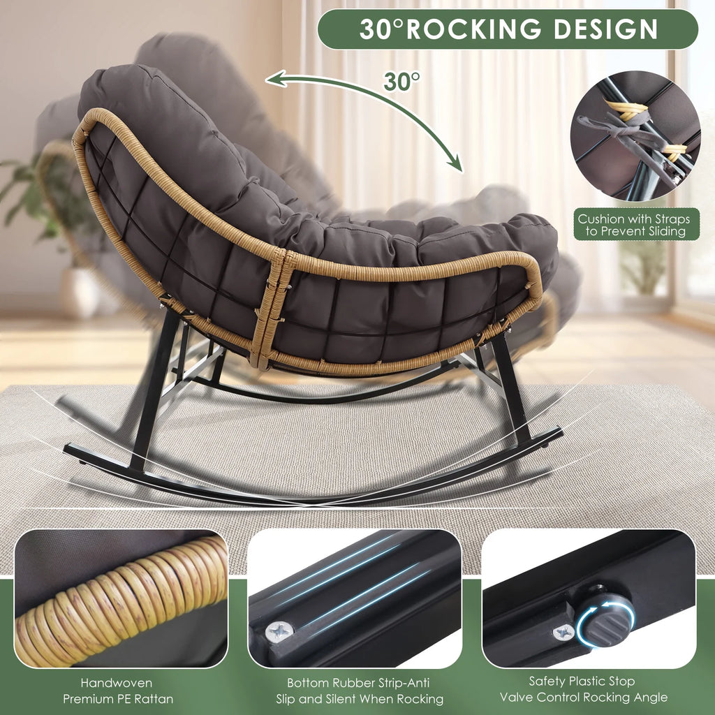 RADIATA Beige Double Outdoor Rocking Chair, 2 Person Patio Rocking Egg Chair with Thick Cushion