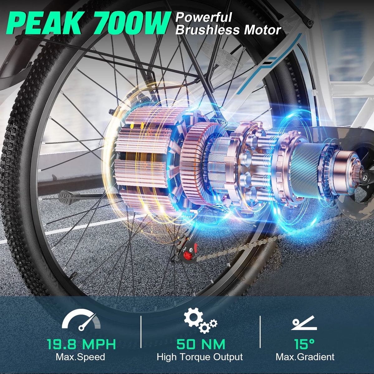 Gocio 26" Electric Bike for Adults, 500W Electric Cruiser Bike, 48V/7.8Ah Removable Battery, 7 Speed, City Commuting E-bike, UL2849