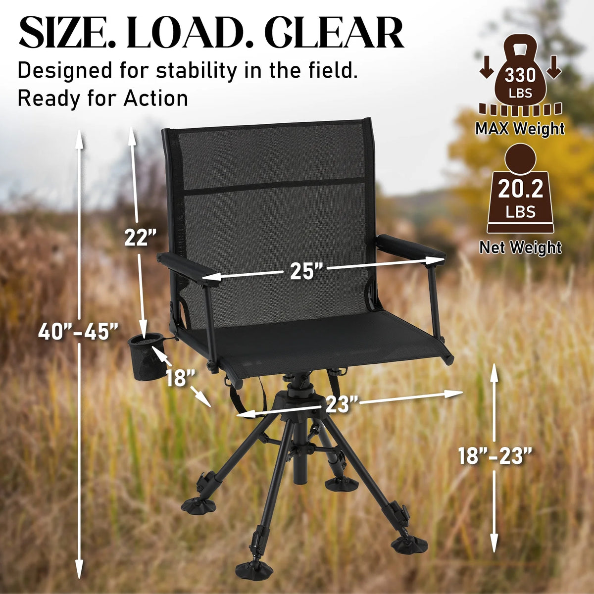 Danrelax 360�� Silent Camo Hunting Blind Chair, Armrests, Side Pouch, Telescopic Legs