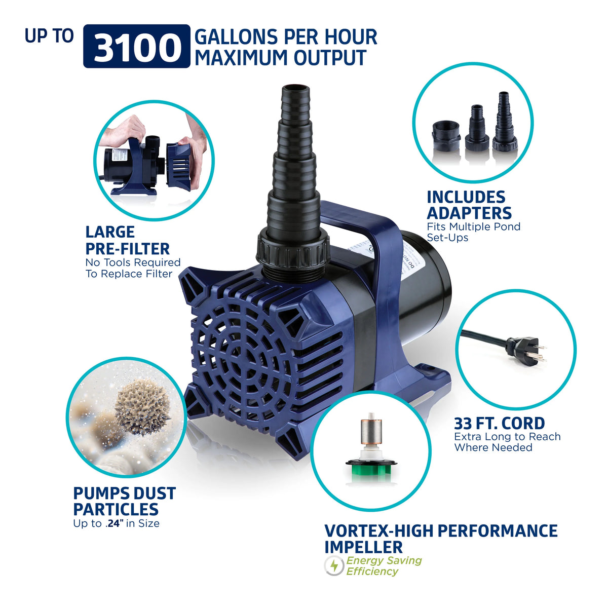 Alpine Corporation 2100 GPH Cyclone Pond Pump Submersible