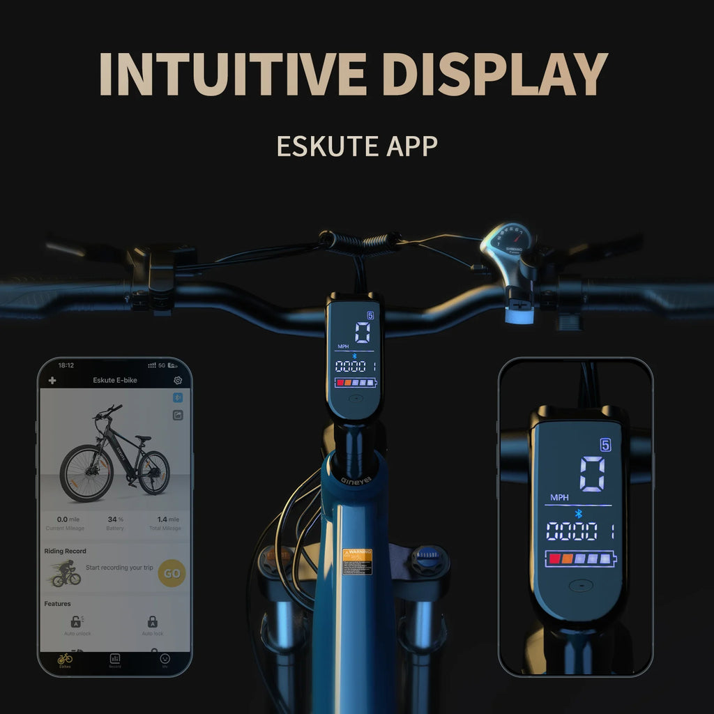 ESKUTE Netuno 27.5" Electric Bike, 48V 500W Bafang Motor, 48V 15Ah Removable Battery, Shimano 7 Speed Gears, Hydraulic Front Suspension and Disc Brakes