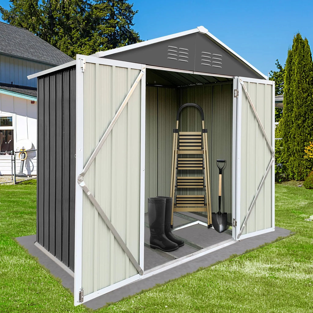 6' x 4' Outdoor Metal Storage Shed, Tools Storage Shed, Galvanized Steel Garden Shed with Lockable Doors, Outdoor Storage Shed for Backyard, Patio, Lawn, D8311