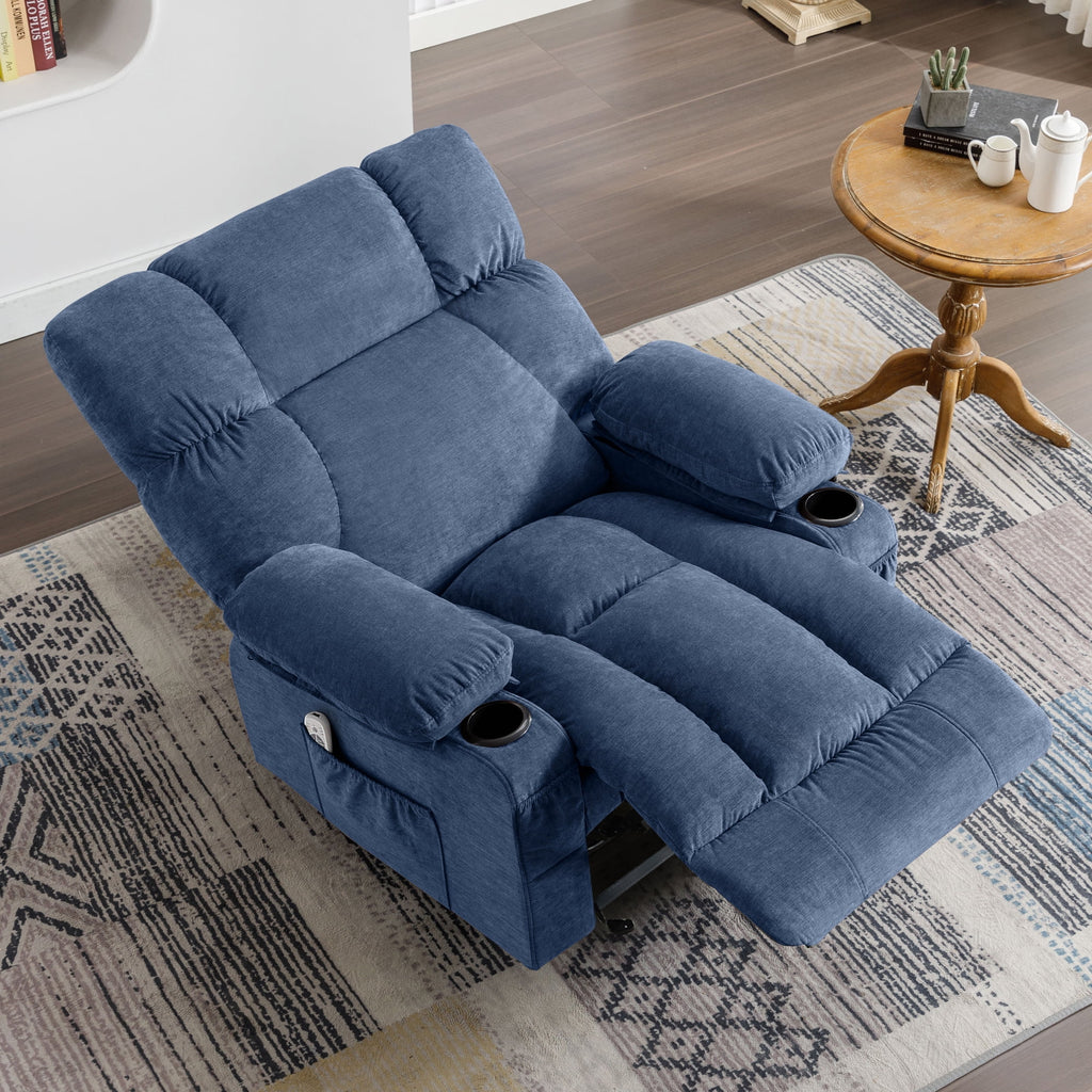 JONPONY Manual Recliner Chair with Heat Therapy and Massage Function, Heavy Duty Reclining Mechanism Massage Chair, Elderly Single Rocker Sofa with Cup Holders for Bedroom Home Theater,Grey