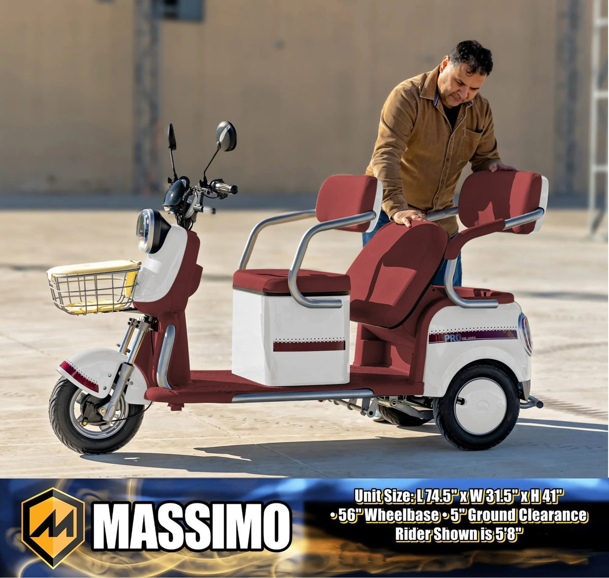 Massimo MGC E-Trike 3-Wheel Electric Cart – 17 MPH, 2-Seater Adult Scooter – Blue