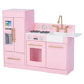 Teamson Kids Little Chef Charlotte Wooden Play Kitchen Set for Toddlers. Pretend Cooking Playset with Stove. Sink &amp; Fridge. Pink/Gold