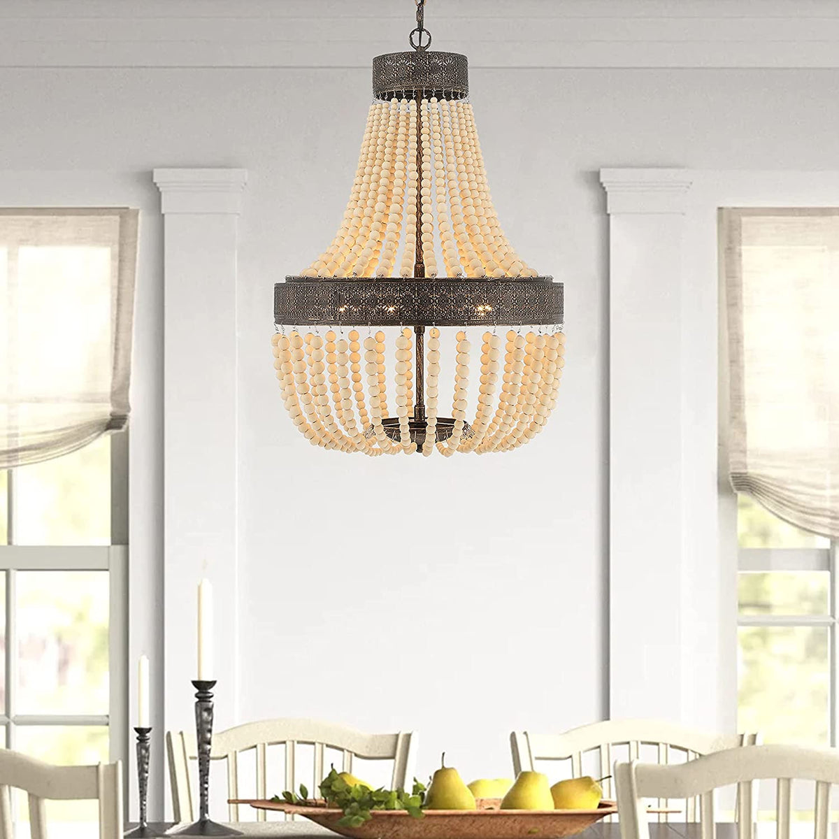 Vanity Art 5 Light Unique Empire Chandelier with Beaded Accents | Modern Hanging Lighting, Ceiling Lights Fixtures for Dining Room Living Room Bed Room Kitchen SYB5265DW-LT