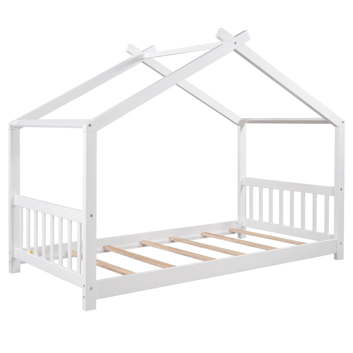 Euroco Wood House-Shaped Twin Platform Bed for Kids, Low Profile House Bed, No Box Spring Needed, Wood Color