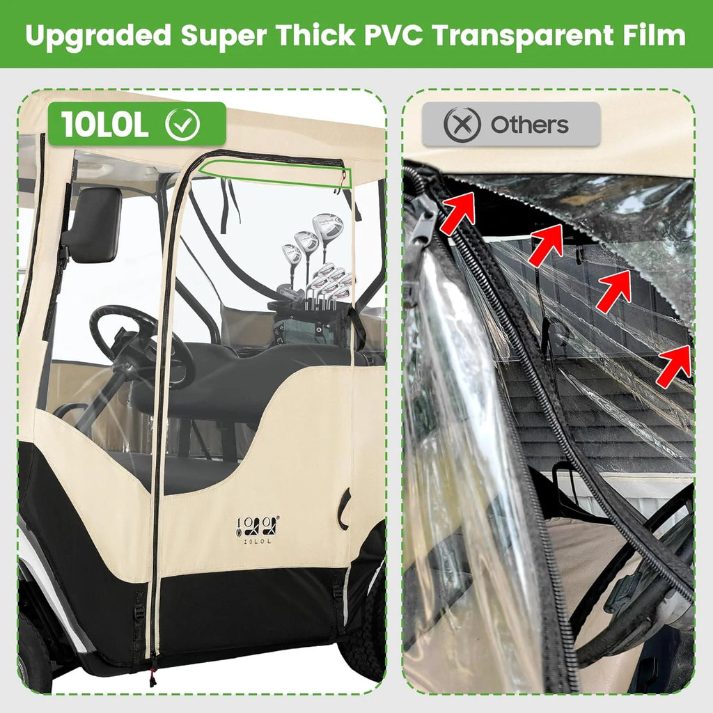 10L0L 2 Passenger Golf Cart Enclosures Fit EZGO TXT RXV, Waterproof Driving Cover Black Golf Cart Accessories