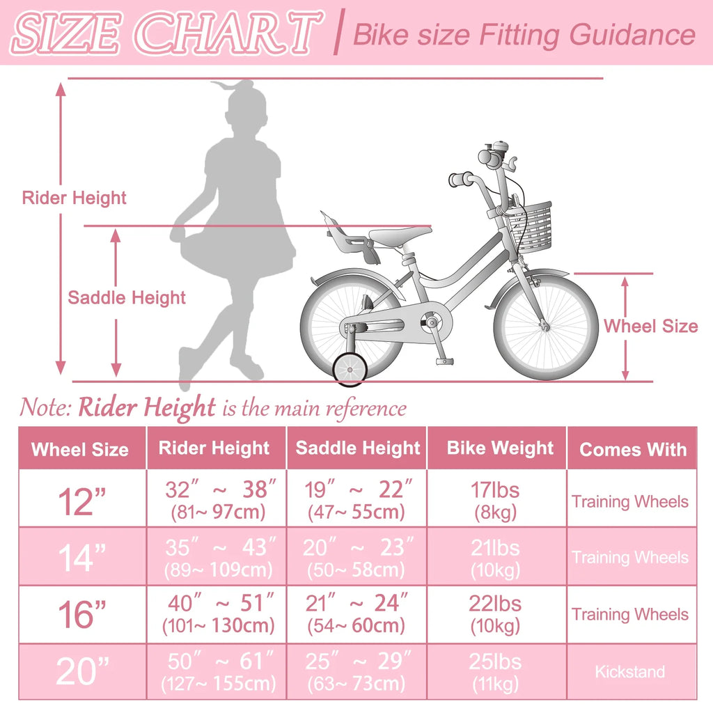 XJD Girls Bike for Toddlers and Kids Ages 2-12 Years Old,12 14 16 Inch Kids Bike with Training Wheels & Basket, 20 Inch Girls Bicycle with Handbrake & Kickstand